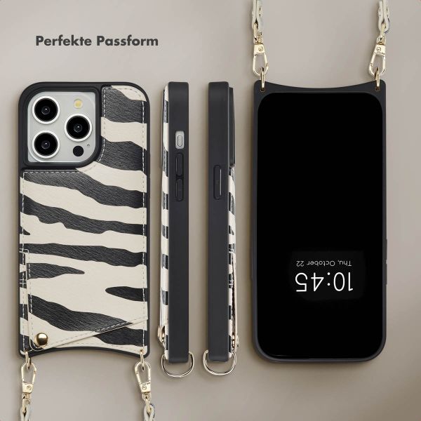 Selencia Nova HandyHülle mit Kordel und Kartenhalter Apple iPhone 14 Pro - Zazzy Zebra
