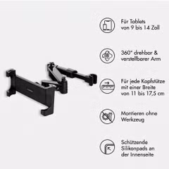 imoshion Kopfstützen-Tablethalter für das Auto mit verstellbarem Arm - Schwarz
