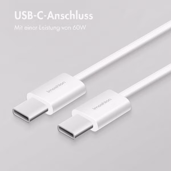 imoshion Braided USB-C-zu-USB-C-Kabel 60 W - 0,5 Meter - Weiß