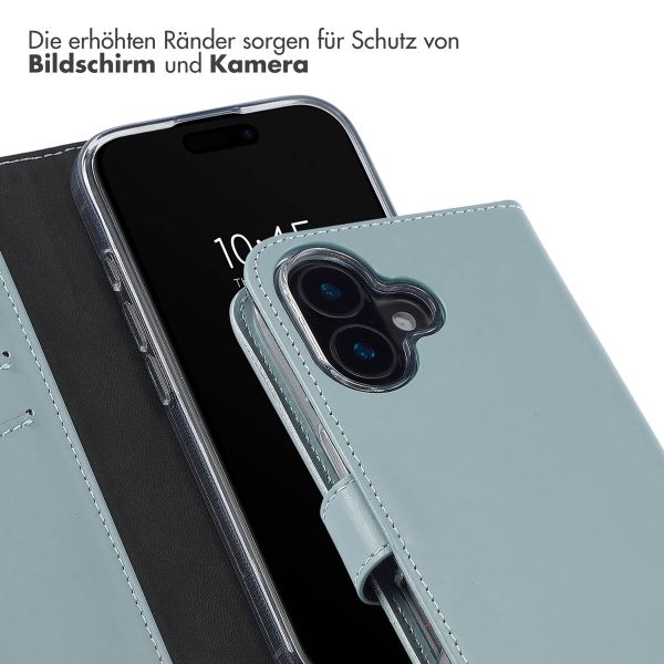 Selencia Echtleder Klapphülle für das iPhone 16 Plus - Air Blue