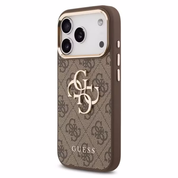 Guess 4G Metal Logo Back Cover Apple iPhone 17 Pro - Gold Edge - Brown
