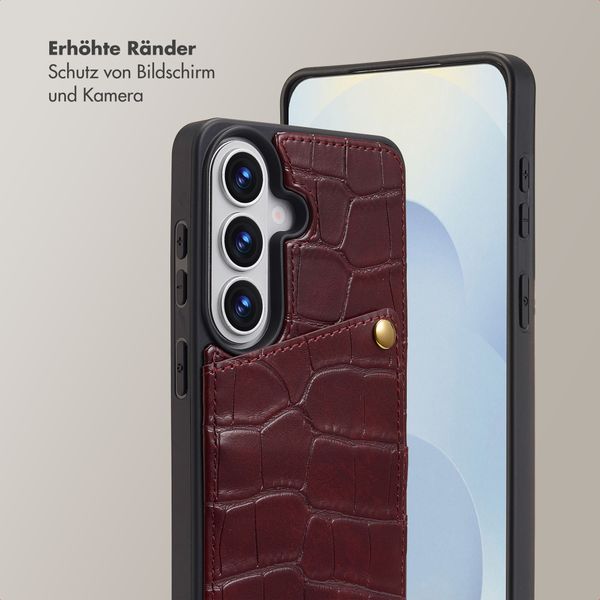 Selencia Nova Croco HandyHülle mit Kordel und Kartenhalter Samsung Galaxy S26 - Burgundy