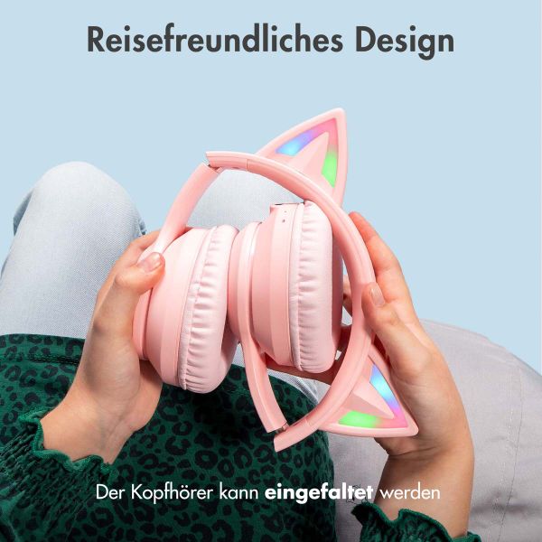 imoshion Kabellose Kinderkopfhörer LED Light Cat Ear - Dezibelbegrenzer - Mit AUX-Kabel - Rosa