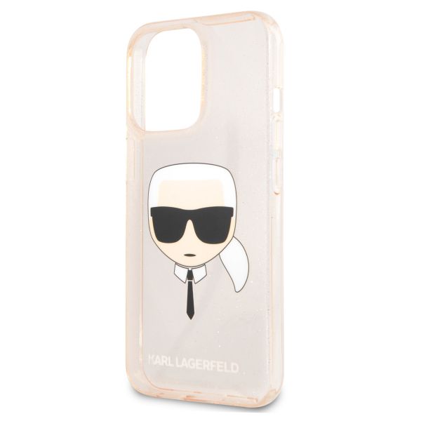 Karl Lagerfeld Karl's Head Silikonhülle Glitter für das iPhone 13 Pro - Transparent Gold