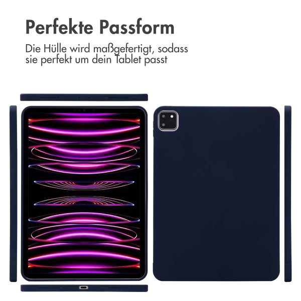 Accezz Liquid Silicone Back Cover mit Stifthalter für das iPad Pro 11 (2018/2020/2021/2022) - Dunkelblau