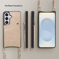 Selencia Nova Croco HandyHülle mit Kordel und Kartenhalter Samsung Galaxy S26 - Beige