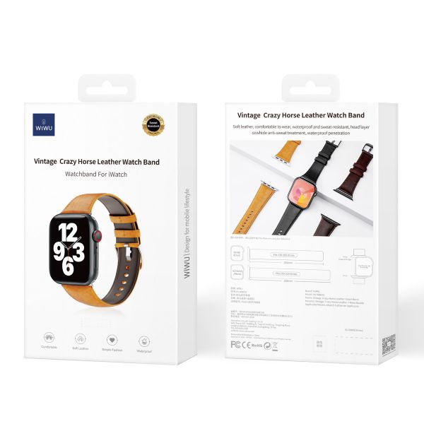 WiWu Vintage Lederarmband für das  Apple Watch Series 1 t/m 11 / SE / Ultra (44/45/46/49 mm) - lichtbruin