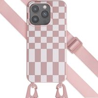 Selencia Silikonhülle design mit abnehmbarem Band für das iPhone 15 Pro - Irregular Check Sand Pink