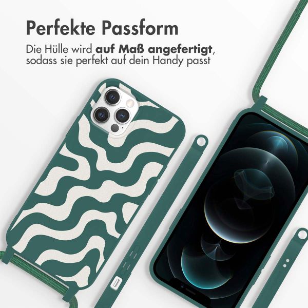 imoshion Silikonhülle design mit Band für das iPhone 12 (Pro) - Petrol Green Groovy