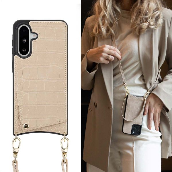 Selencia Nova Croco Back Cover mit Band und Kartenfach für das Samsung Galaxy A36 / A56 - Beige