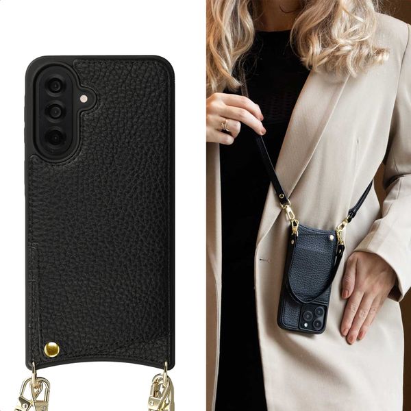 Selencia Nova HandyHülle mit Kordel und Kartenhalter Samsung Galaxy A37 (5G) - Schwarz