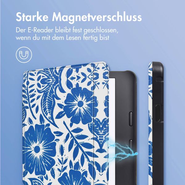 imoshion Design Slim Hard Case Sleepcover mit Stand Kobo Libra 2 / Tolino Vision 6 - Flower Tile