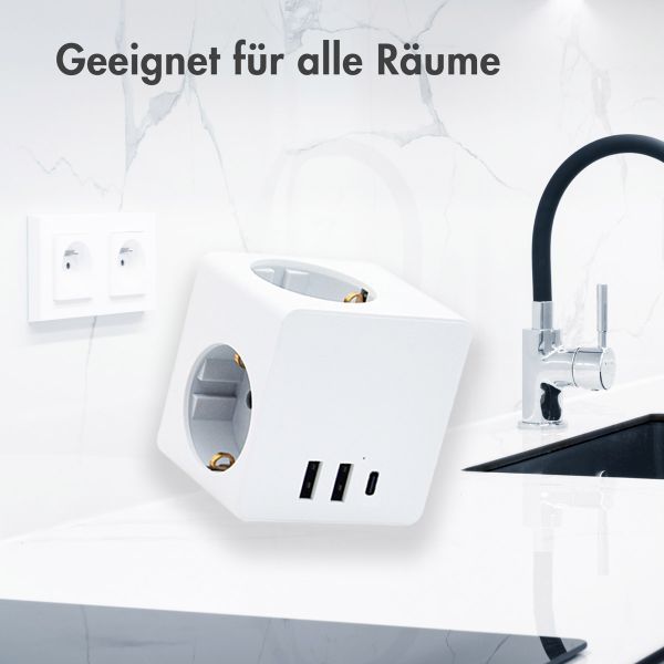 Accezz PowerCube | 6-in-1 - 1x USB-C + 2x USB-A + 3x Steckdose - 4000 Watt - Weiß