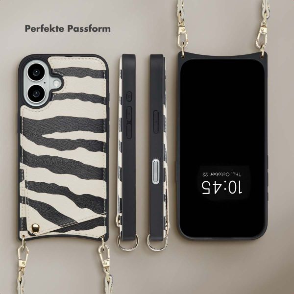 Selencia Nova HandyHülle mit Kordel und Kartenhalter Apple iPhone 16 - Zazzy Zebra