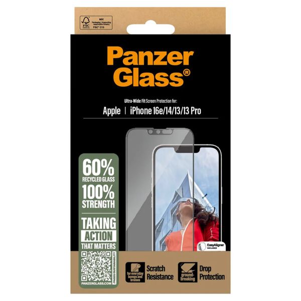 PanzerGlass Ultra-Wide Fit Antibakterieller Displayschutz mit Applikator iPhone 13 / 13 Pro / 14 / 16e