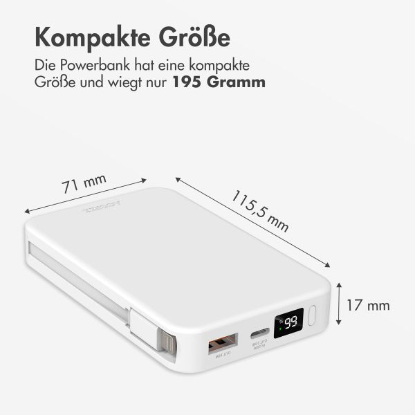 Accezz Powerbank 10.000 mAh mit integrierten Kabeln – Weiß