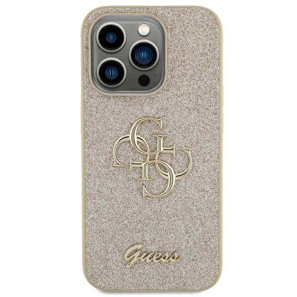 Guess 4G Metal Logo Back Cover mit Glitter Apple iPhone 15 Pro - Gold
