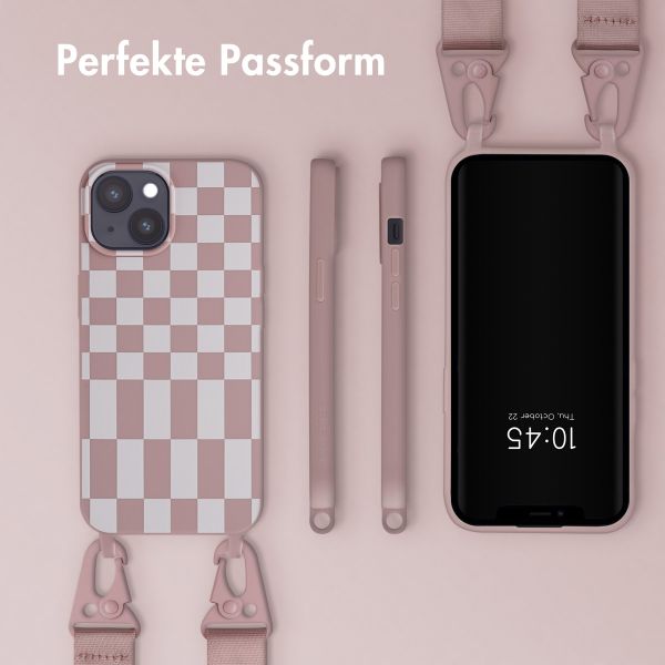 Selencia SilikonHülle design mit abnehmbarem Band Apple iPhone 15 Plus - Irregular Check Sand Pink