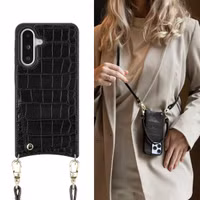 Selencia Nova Croco HandyHülle mit Kordel und Kartenhalter Samsung Galaxy A36 / A56 - Schwarz