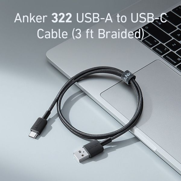 Anker 322 USB-A zu USB-C kabel - Geflochtenes Nylon - 1,8 meter - Schwarz