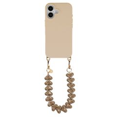 Selencia Rivièra MagSafe Backcover mit abnehmbaren Haken für das Apple iPhone 16 - Milky Latte + Lova Handykette - Mocha Brown