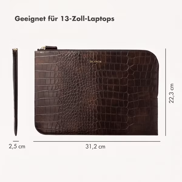 Selencia Croco Laptop Hülle 13 Zoll - Laptop Sleeve - Choco Brown