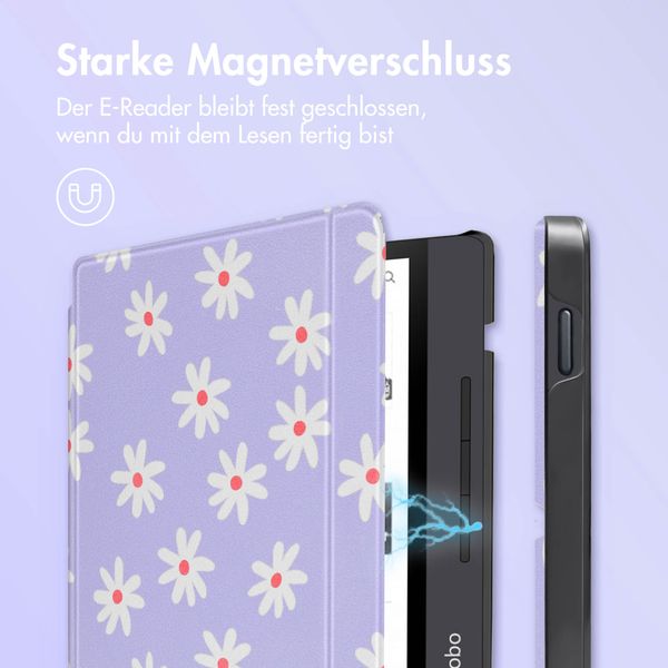 imoshion Design Slim Hard Case Sleepcover mit Stand Kobo Libra H2O - Flowers Distance