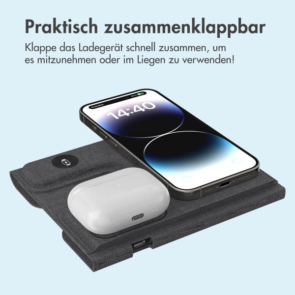 imoshion 3-in-1 Faltbares kabelloses Ladegerät Apple - iPhone / AirPods / Apple Watch – Grau