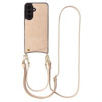 Selencia Nova Croco HandyHülle mit Kordel und Kartenhalter Samsung Galaxy A57 (5G) - Beige