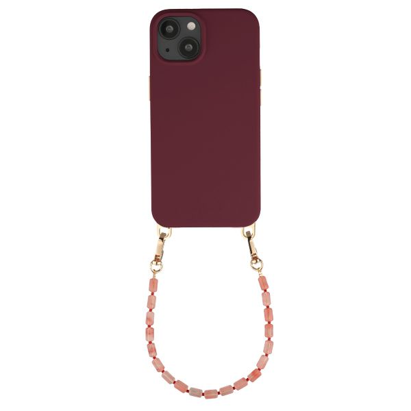 Selencia Rivièra MagSafe Backcover mit abnehmbaren Haken für das Apple iPhone 14 / 13 - Bold Burgundy + Sorbet Pop Handykette - Pink