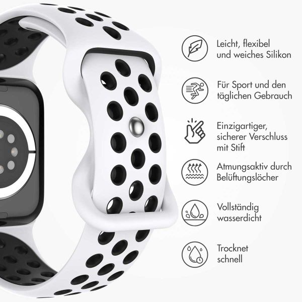 imoshion Sportarmband⁺ für das Apple Watch Series 1 bis 11 / SE / Ultra (44/45/46/49 mm) - Größe S/M - Pure Platinum & Black