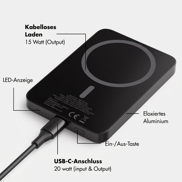 Selencia Vivid Powerbank 5.000 mAh - MagSafe und Qi - Black / Midnight Blossom