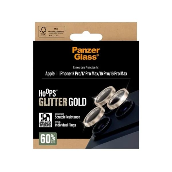 PanzerGlass Kameraprotektor Hoops Optic Rings für das Apple iPhone 17 Pro / Apple iPhone 17 Pro Max - Glitzergold