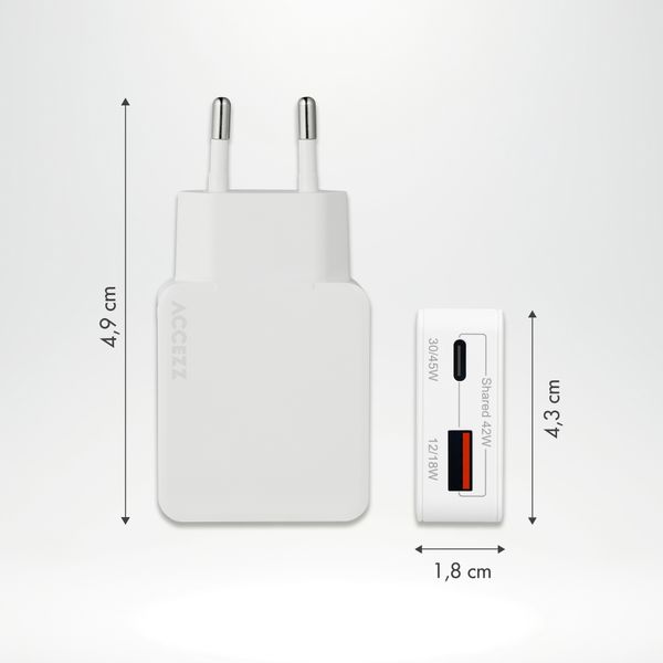 Accezz Ultra Slim GaN Ladegerät - USB-C + USB-A - 45 W - Weiß