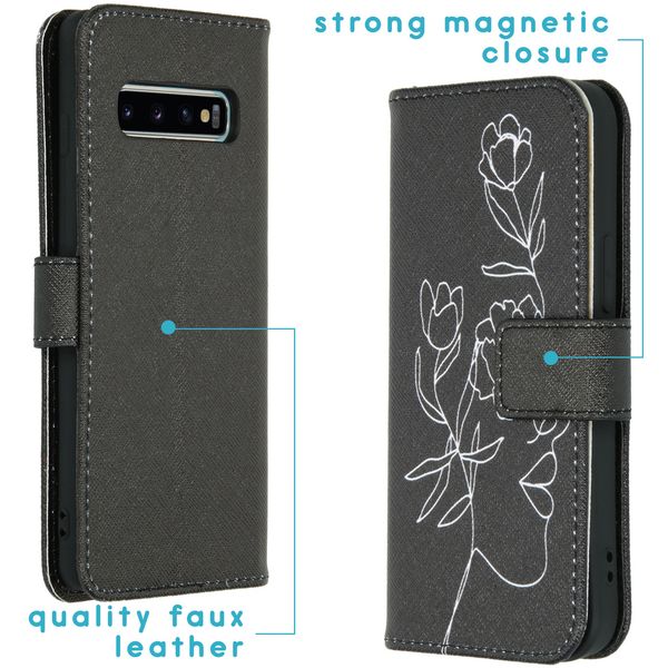 imoshion Design TPU Klapphülle Galaxy S10 - Woman Flower Black