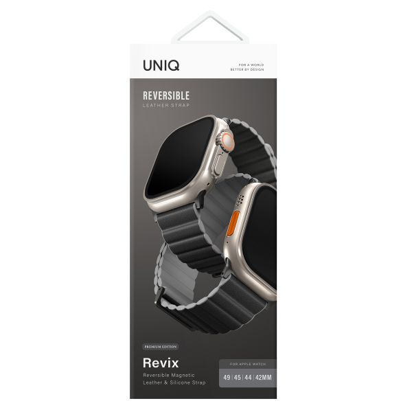 Uniq Revix Premium Edition doppelseitiges Armband für das  Apple Watch Series 1 t/m 11 / SE / Ultra (44/45/46/49 mm) - Charcoal / Ash Grey