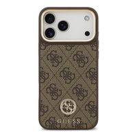 Guess Classic Strass Logo Leather Back Cover mit MagSafe Apple iPhone 17 Pro Max - Braun