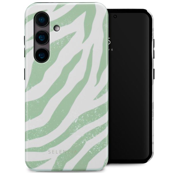 Selencia Vivid Tough Back Cover für das Samsung Galaxy S24 - Colorful Zebra Sage Green