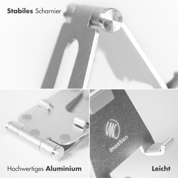 imoshion Handyhalterung für den Schreibtisch – Tablethalter für den Schreibtisch – verstellbar – Aluminium – silberfarben