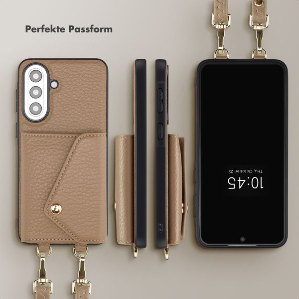 Selencia Sera HandyHülle mit Kordel und Umschlag-Kartenhalter Samsung Galaxy A57 (5G) - Taupe