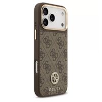 Guess Classic Strass Logo Leather Back Cover mit MagSafe Apple iPhone 17 Pro Max - Braun