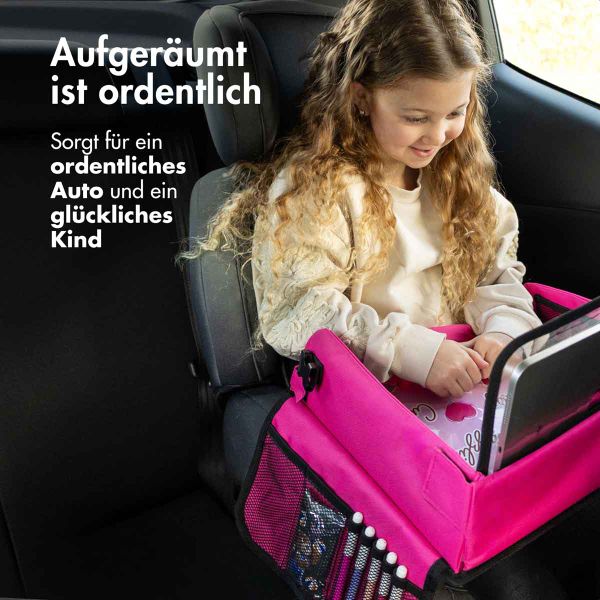 imoshion Reisetisch - Tablethalter Auto - 7 Aufbewahrungsfächer - Inklusive 2 Malvorlagen - Rosa