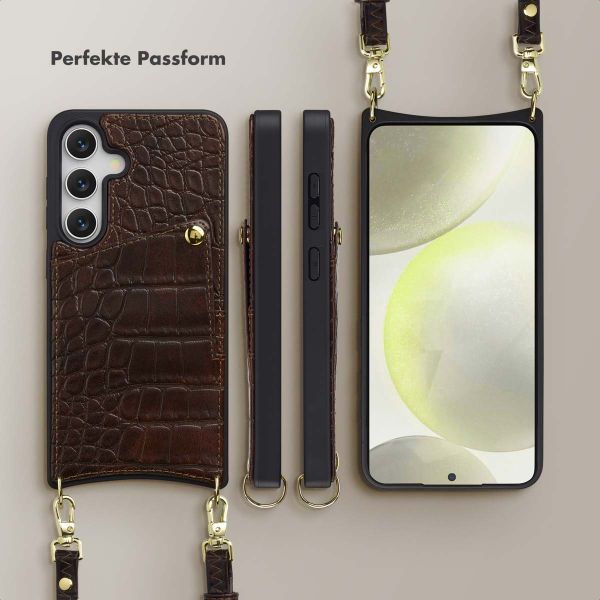 Selencia Nova Croco HandyHülle mit Kordel und Kartenhalter Samsung Galaxy S24 / S25 - Choco Brown