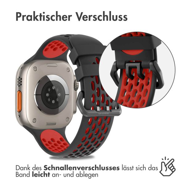 imoshion Silikonsportarmband Buckle für das Apple Watch Series 1 bis 10 / SE / Ultra (2) (44/45/46/49 mm) - Schwarz / Rot