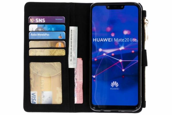 Luxuriöse Portemonnaie-Klapphülle Schwarz Huawei Mate 20 Lite