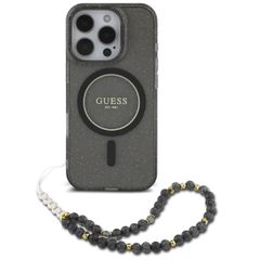 Guess MagSafe IML Glitter Case mit Beads Strap für das iPhone 16 Pro - Black