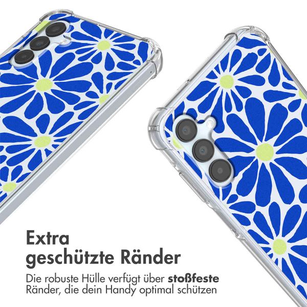 imoshion Design Hülle mit Band Samsung Galaxy A15 (5G/4G) - Cobalt Blue Flowers Connect