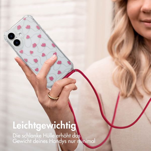 imoshion Design Hülle mit Band Apple iPhone 16 - Dusty Rose Connected Hearts