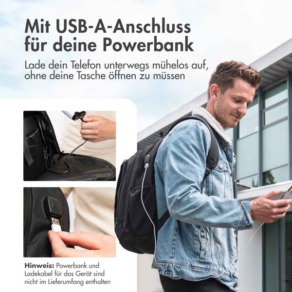 imoshion ﻿Laptop-Rucksack mit USB-Anschluss - Geeignet für Laptops bis 15.6 Zoll - Laptop-Rucksack für Herren - Schwarz