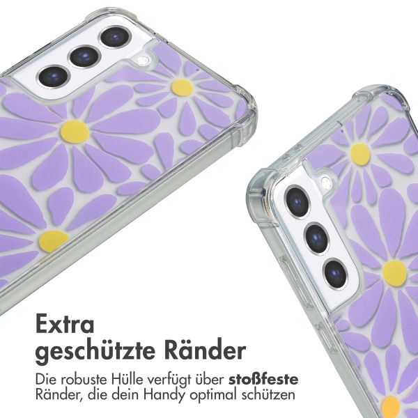 imoshion Design Hülle mit Band Samsung Galaxy S21 FE - Tropical Violet Flowers Connect